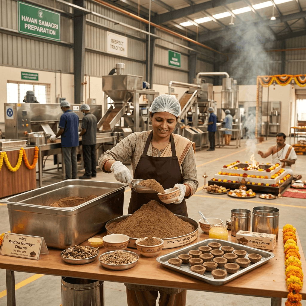 Beyond Farming: Industrial Uses of Cow Dung Powder for Havan Cups and Dhoop