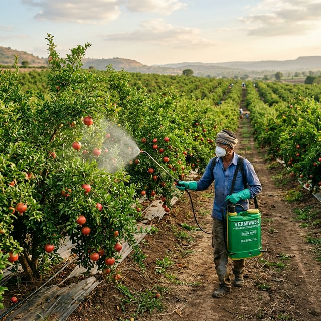 ચમકતા ફળો માટે દાડમની ખેતીમાં વર્મી વોશનો ઉપયોગ